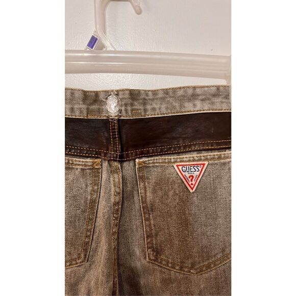 Guess Cameo Custom Made Jeans Brown tone with Leather Trim SZ 6 - Picture 9 of 16